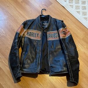 Harley-Davidson Black and Tan Leather Bomber Jacket